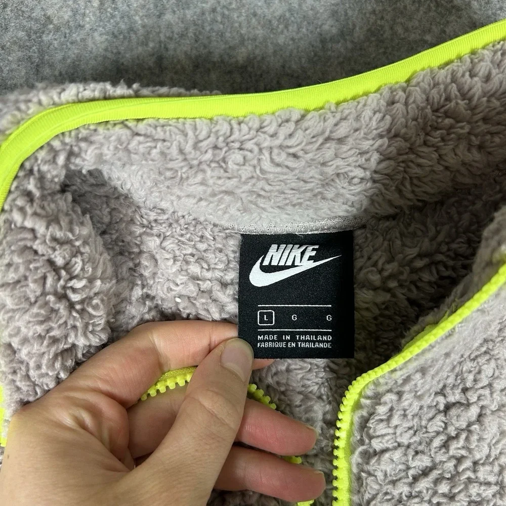 Nike Jacket Women's L Deep Pile Shaggy Swoosh Fleece Sherpa Crop Pullover Neon